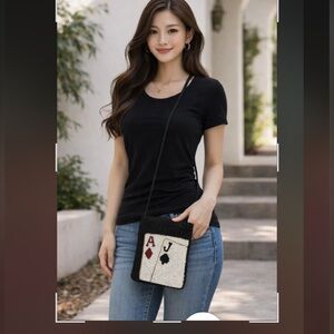 Beaded Cross Body Bag Purse Cards Las Vegas Ace of Diamonds Jack of Spades